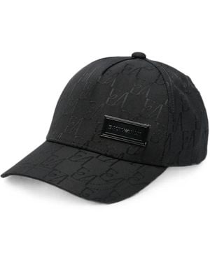 Emporio Armani Monogram-Jacquard Touch-Strap Baseball Cap - Black