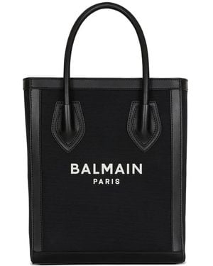 Balmain Leather-Trimmed Canvas Tote Bag - Black