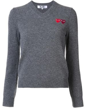 COMME DES GARÇONS PLAY Double Heart V-Neck Jumper - Grey
