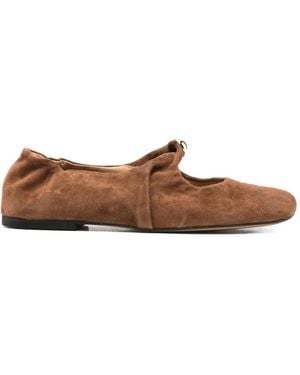 GISÉL MOIRÉ Marta Button-Fastening Ballet Flats - Brown