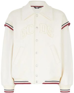 Gcds Logo-Embroidered Cotton Bomber Jacket - White