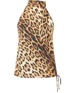 Roberto Cavalli Leopard-Print Halter-Neck Top - White