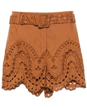 Charo Ruiz Dune Broderie-Anglaise Belted Shorts - Brown