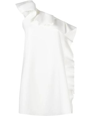 MSGM Ruffle-Trim Asymmetric Minidress - White