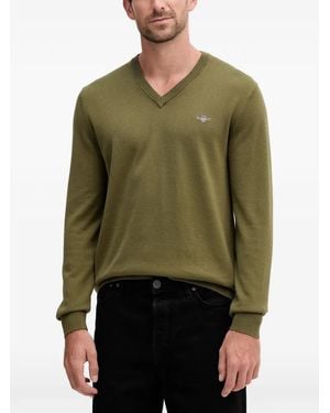 GANT V-Neck Embroidered-Logo Sweater - Green