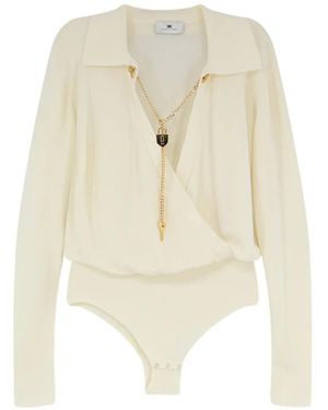 Elisabetta Franchi Charm-Detail Wrap-Front Bodysuit - White