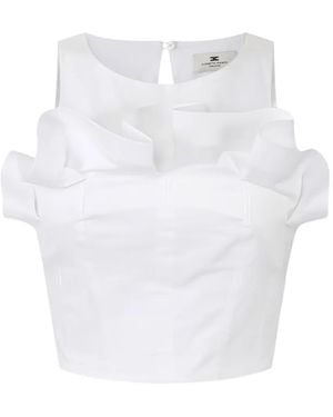 Elisabetta Franchi Flounce Crew Neck Top - White