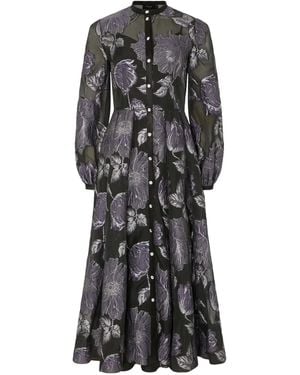 Temperley London Bridget Cocktail Floral-Print Button-Front Midi Dress - Grey