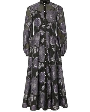 Temperley London Bridget Cocktail Floral-Print Button-Front Midi Dress - Gray