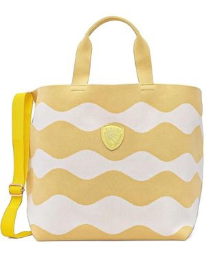 Blauer Wave-Pattern Logo-Patch Tote Bag - Metallic