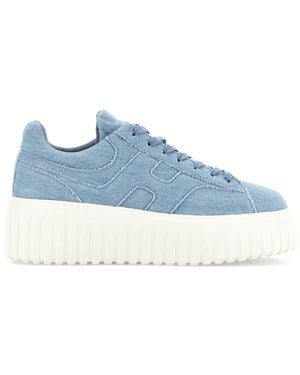 Hogan Textured Denim Platform Trainers - Blue