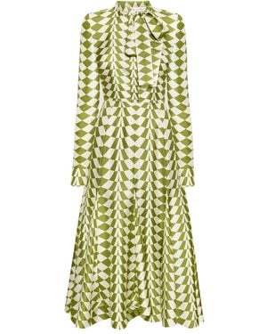Oscar de la Renta Geometric-Print Midi Dress - Yellow