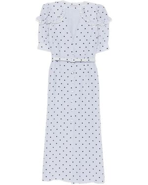 Alessandra Rich Polka-Dot Silk Midi Dress With V-Neckline - White