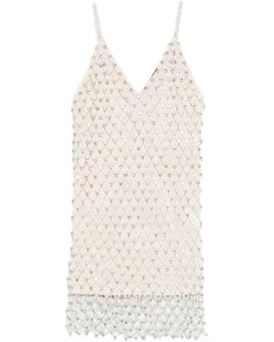 Maje Beaded V-Neck Mini Dress - White