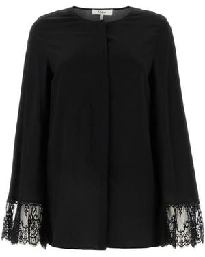Chloé クレープデシン ノーカラーブラウス - ブラック