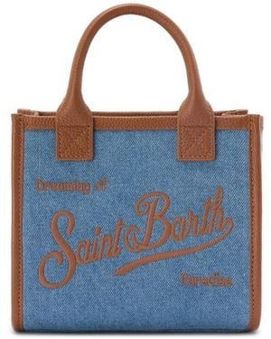 MC2 Saint Barth Vanity Mini Denim And Pebbled Leather Bag - Blue
