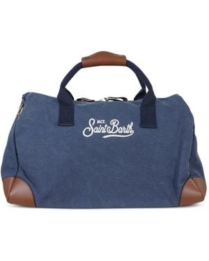 MC2 Saint Barth Logo-Embroidered Leather-Trim Holdall - Blue