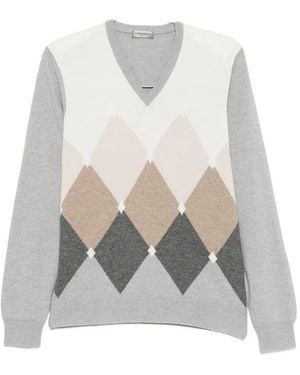 Vengera Jersey Con Motivo De Rombos Y Cuello En V - Blanco
