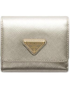 Prada Logo Leather Wallet - Grey