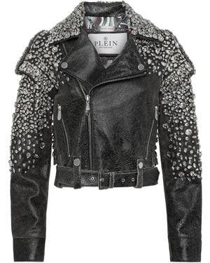 Philipp Plein Leather Cropped Jacket - Black