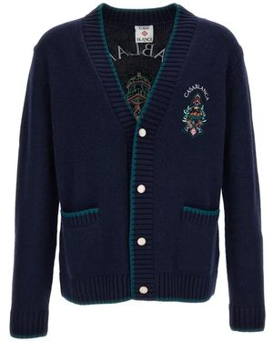 CASABLANCA Hotel Wool-Cashmere Cardigan - Blue