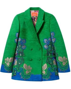La DoubleJ Jagger Floral-Jacquard Double-Breasted Blazer - Green