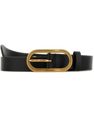 Miu Miu Oval-Buckle Leather Belt - White