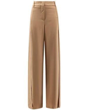 Semicouture Laila Side-Slit Wide-Leg Pants - Natural