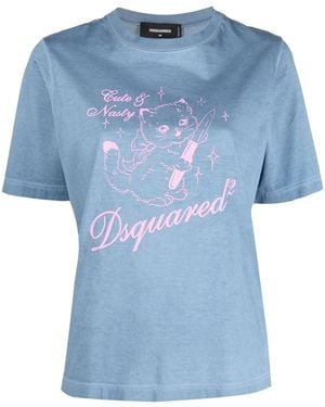 DSquared² Graphic-Print Cotton T-Shirt - Blue