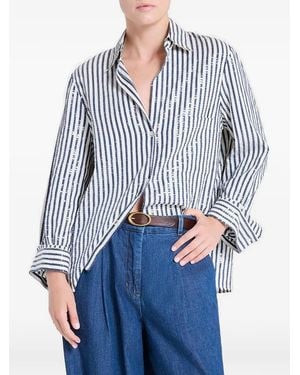 Twp Striped-Pattern Sequin-Embellishment Shirt - Blue