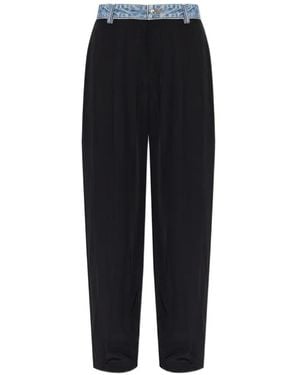 Alexander Wang Denim-Waistband Pleated Pants - Black