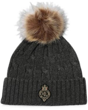 Ralph Lauren Cable-Knit Pompom Beanie Hat - Grey