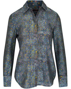 Lafayette 148 New York Patterned Button-Up Shirt - Blue