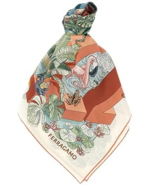 Ferragamo Animal-Print Silk Scarf - White