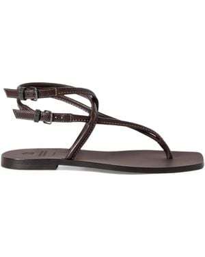 Brunello Cucinelli Leather Sandals With Monili - Brown