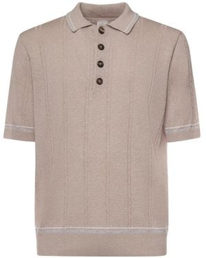 Eleventy Textured Vertical Stripe Five-Button Polo Shirt - Natural