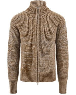 Ferragamo High Neck Rib Knit Cardigan - Brown