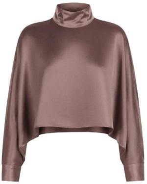 LAPOINTE High-Neck Satin Blouse - Brown