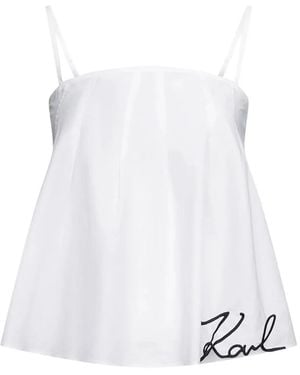 KARL LAGERFELD Smocked Signature Top - White