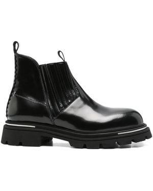 THE ANTIPODE Leather Stitched-Panel Ankle Boots - Black