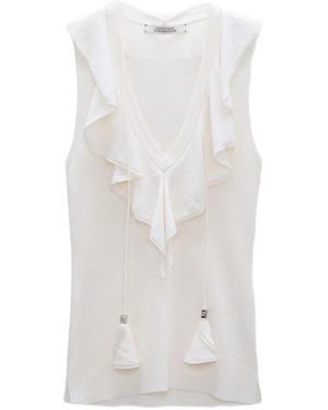 Dorothee Schumacher Refined Essentials Ruffled Tassel-Detail Top - White
