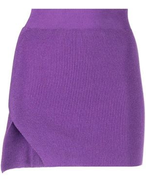 Laneus Asymmetric Cotton-Blend Ribbed-Knit Miniskirt - Purple