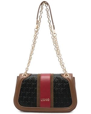 Liu Jo Monogram-Embossed Stripe-Detail Shoulder Bag - White
