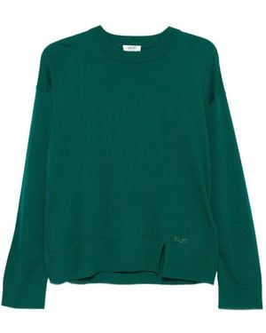Liu Jo Rhinestone-Logo Side-Slit Sweater - Green