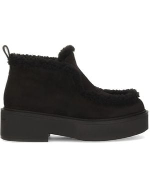 Gianvito Rossi Shearling-Trim Suede Ankle Boots - Black