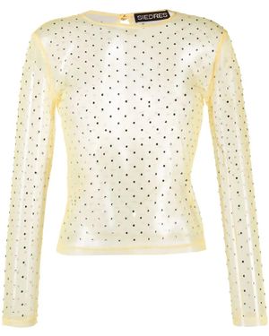 Siedres Desta Crystal-Embellished Sheer Top - White