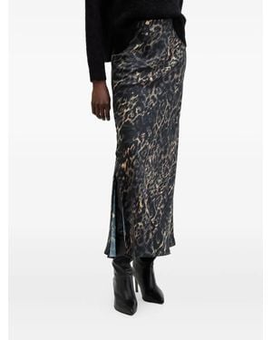 AllSaints Bryony leopard-print split maxi skirt - Negro