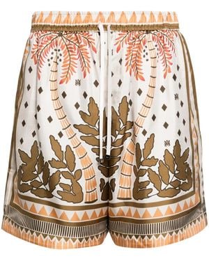 Amiri Palm Tree Silk Shorts - Brown