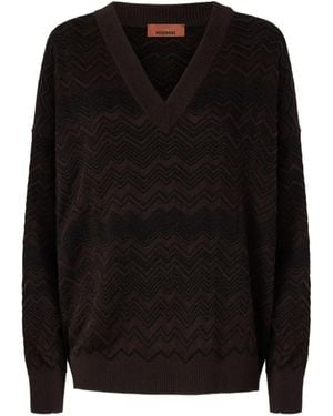 Missoni Chevron-Pattern V-Neck Jumper - Black