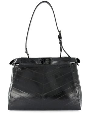 Fendi Medium Peekaboo Leather Shoulder Bag - Black